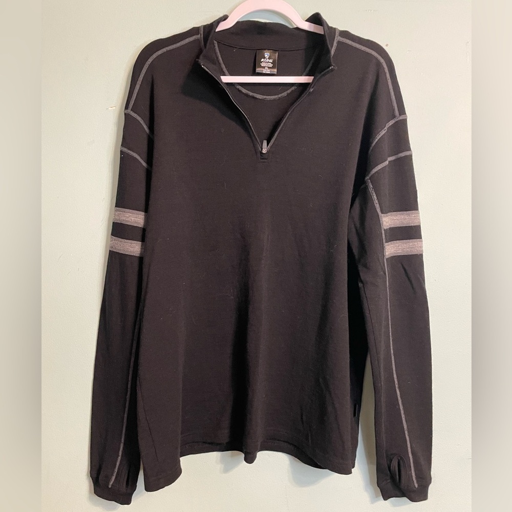 Men's Kuhl Team 1/4 Zip 100% Merino Wool Pullover Size XL Dark Gray/Black
